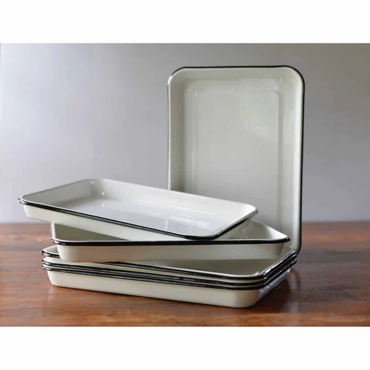 TableCraft 16-inch white enamel sheet pan with classic farmhouse design