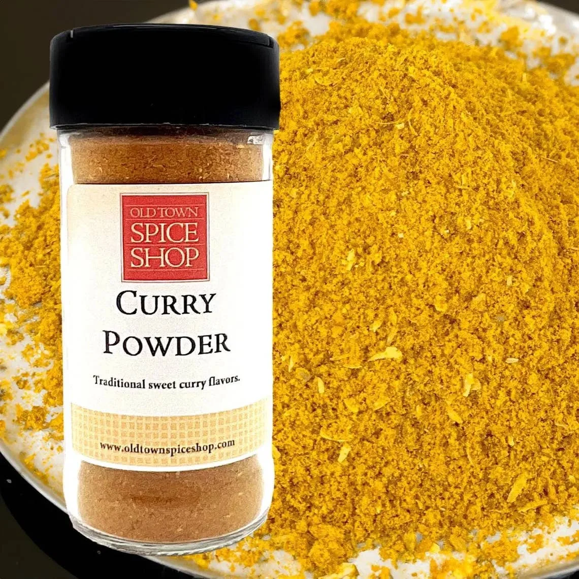Jar of sweet curry powder seasoning by Old Town Spice Shop