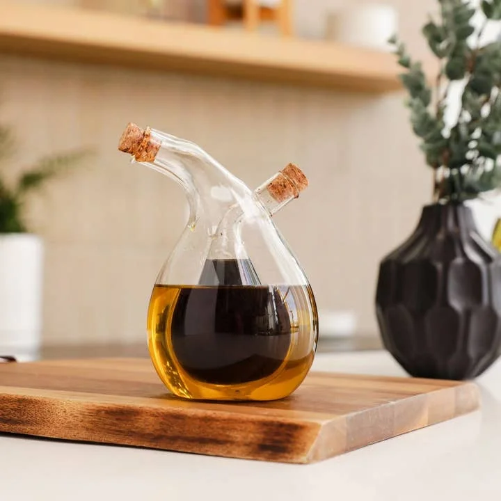 Glass Oil & Vinegar Cruet Dispenser 2-in-1 Dual Chamber by Bamboo Switch