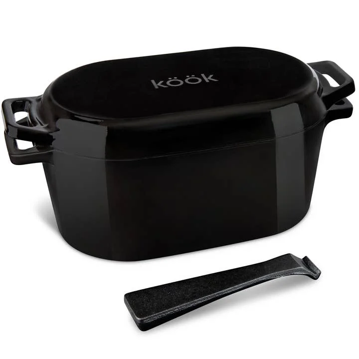 Black enameled cast iron Dutch oven with lid by Kook – 3.4 qt size