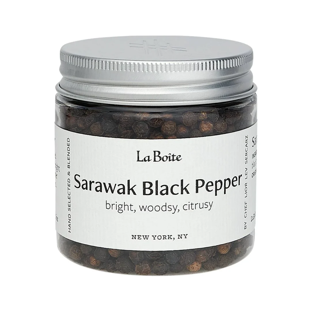 Jar of La Boîte Sarawak black peppercorns from Malaysia