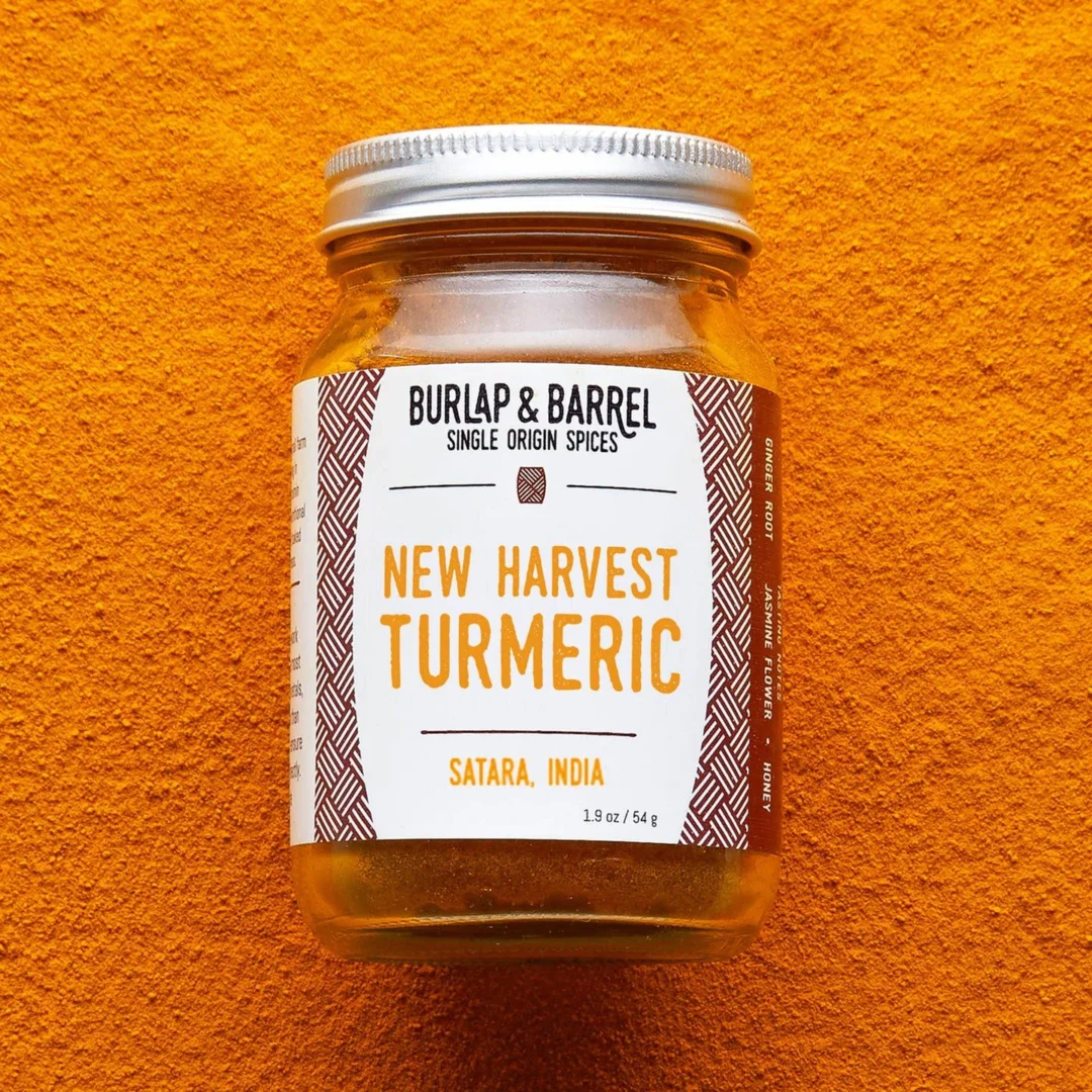 Jar of Burlap & Barrel organic ground turmeric grown in India